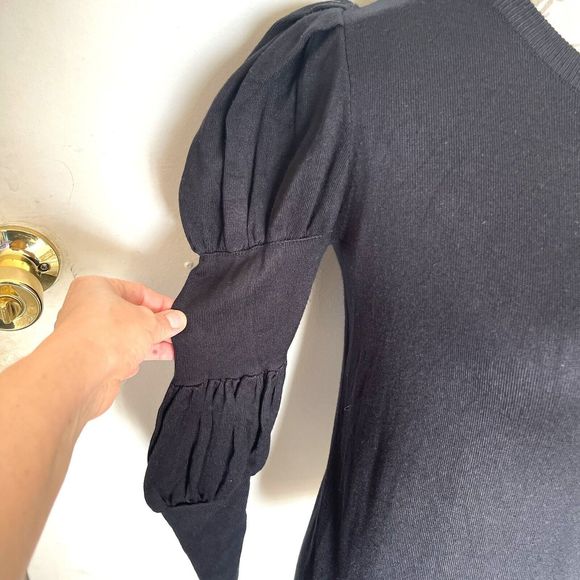 The Limited Womens Sweater Size Small Black Puff Sleeve Slim Stretch Ribbed - Picture 5 of 12